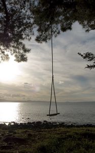 Preview wallpaper swing, tree, coast, lake