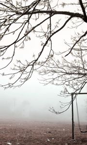 Preview wallpaper swing, tree, frosts, branches, ice, cold, emptiness, fog