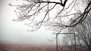 Preview wallpaper swing, tree, frosts, branches, ice, cold, emptiness, fog