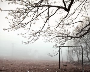 Preview wallpaper swing, tree, frosts, branches, ice, cold, emptiness, fog