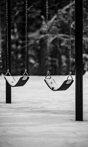 Preview wallpaper swing, winter, bw, childhood