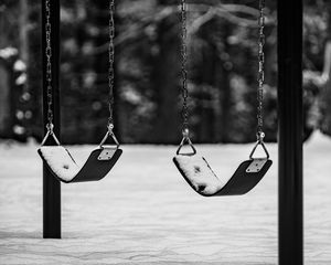 Preview wallpaper swing, winter, bw, childhood