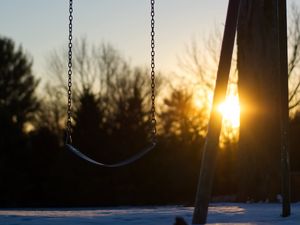 Preview wallpaper swing, winter, sunset, tree, blur