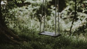 Preview wallpaper swings, childhood, ropes, grass, blur