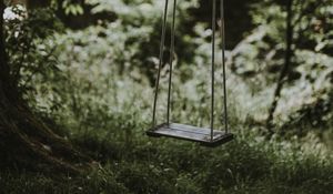 Preview wallpaper swings, childhood, ropes, grass, blur