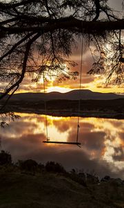 Preview wallpaper swings, river, tree, twilight