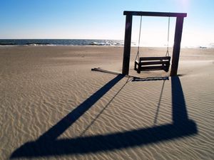 Preview wallpaper swings, sea, beach, landscape, mood