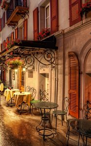 Preview wallpaper switzerland, street, cafes, evening, hdr