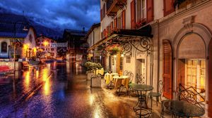 Preview wallpaper switzerland, street, cafes, evening, hdr
