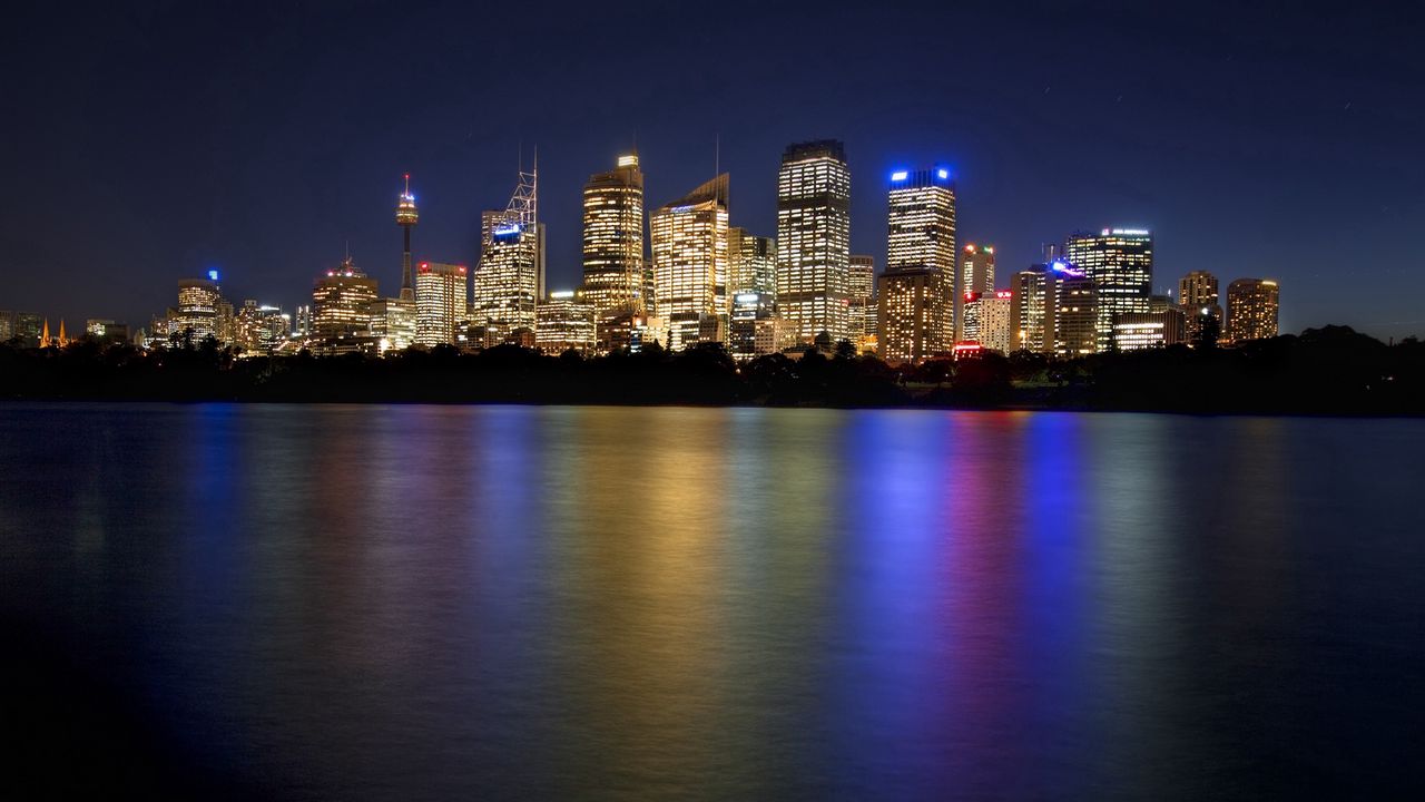 Wallpaper sydney, australia, night, reflection, skyscrapers