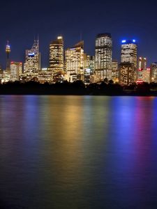 Preview wallpaper sydney, australia, night, reflection, skyscrapers