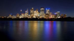 Preview wallpaper sydney, australia, night, reflection, skyscrapers
