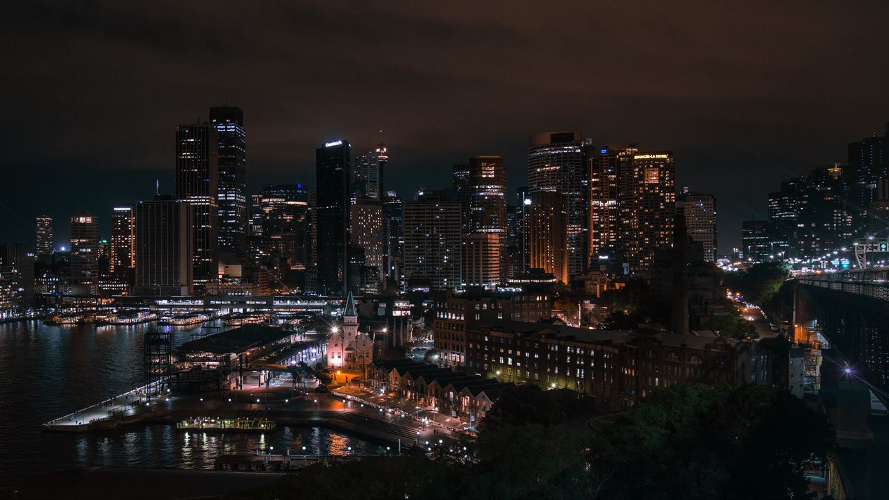 Wallpaper sydney, city lights, skyscrapers