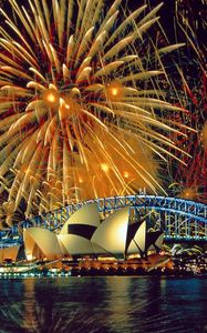 Preview wallpaper sydney, fireworks, opera, theater, river