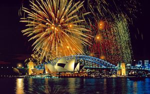 Preview wallpaper sydney, fireworks, opera, theater, river