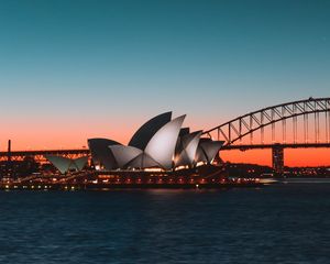 Preview wallpaper sydney opera house, night city, harbor, bridge, sydney, australia