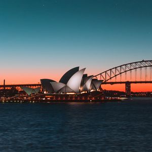 Preview wallpaper sydney opera house, night city, harbor, bridge, sydney, australia