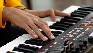 Preview wallpaper synthesizer, keys, hands, musical instrument, music