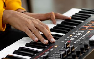 Preview wallpaper synthesizer, keys, hands, musical instrument, music