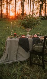 Preview wallpaper table, chair, nature, sunset, romance