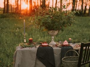 Preview wallpaper table, chair, nature, sunset, romance