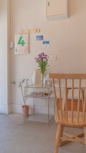 Preview wallpaper table, chair, vase, flowers, interior, decor, aesthetics