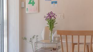 Preview wallpaper table, chair, vase, flowers, interior, decor, aesthetics