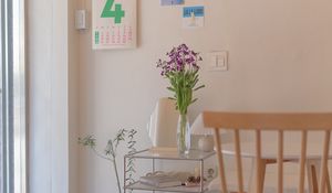 Preview wallpaper table, chair, vase, flowers, interior, decor, aesthetics