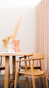 Preview wallpaper table, chairs, vase, interior, aesthetics, light