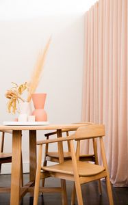 Preview wallpaper table, chairs, vase, interior, aesthetics, light