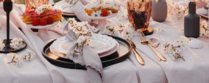 Preview wallpaper table, dishes, tableware, festive, decoration, flowers, romance