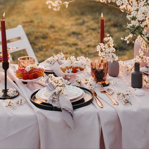 Preview wallpaper table, dishes, tableware, festive, decoration, flowers, romance