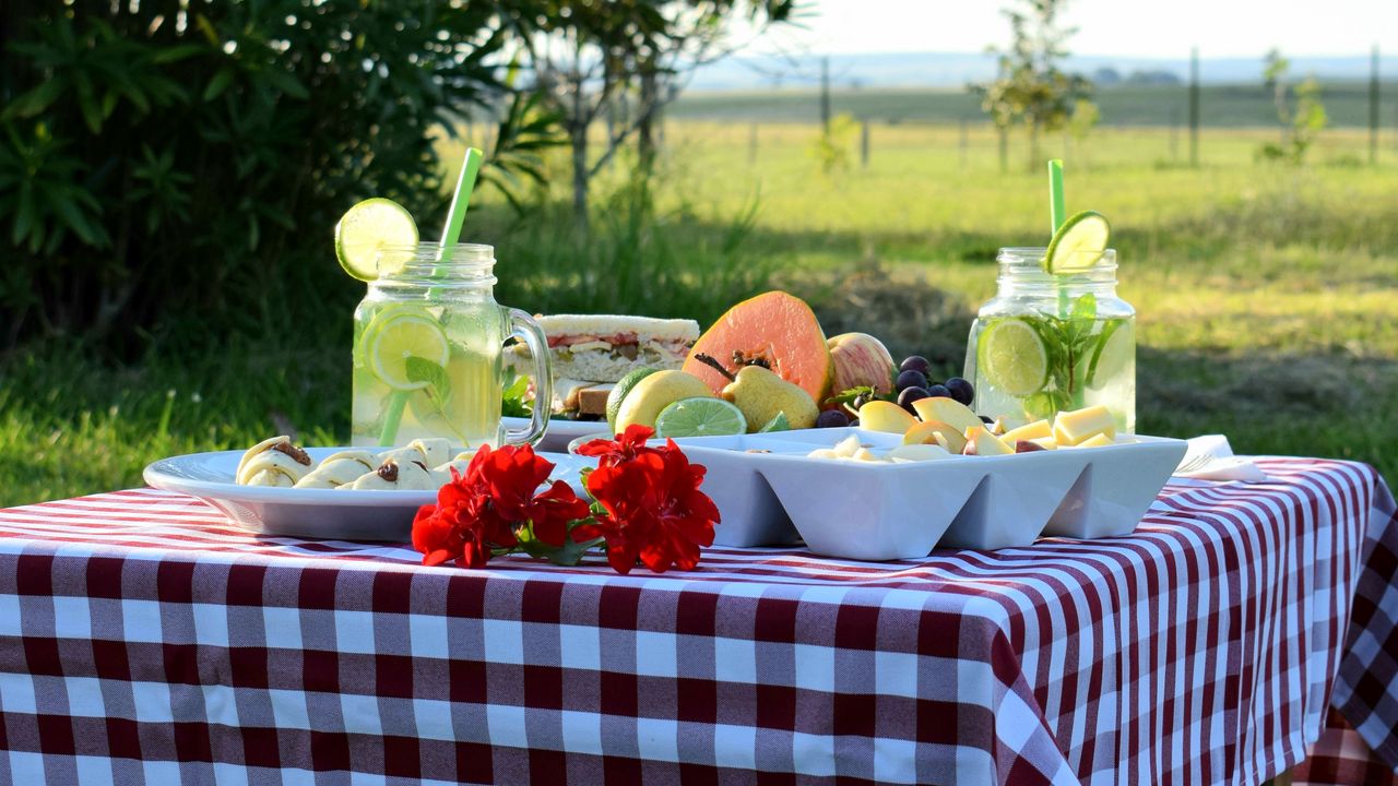 Wallpaper table, fruit, plates, picnic, nature
