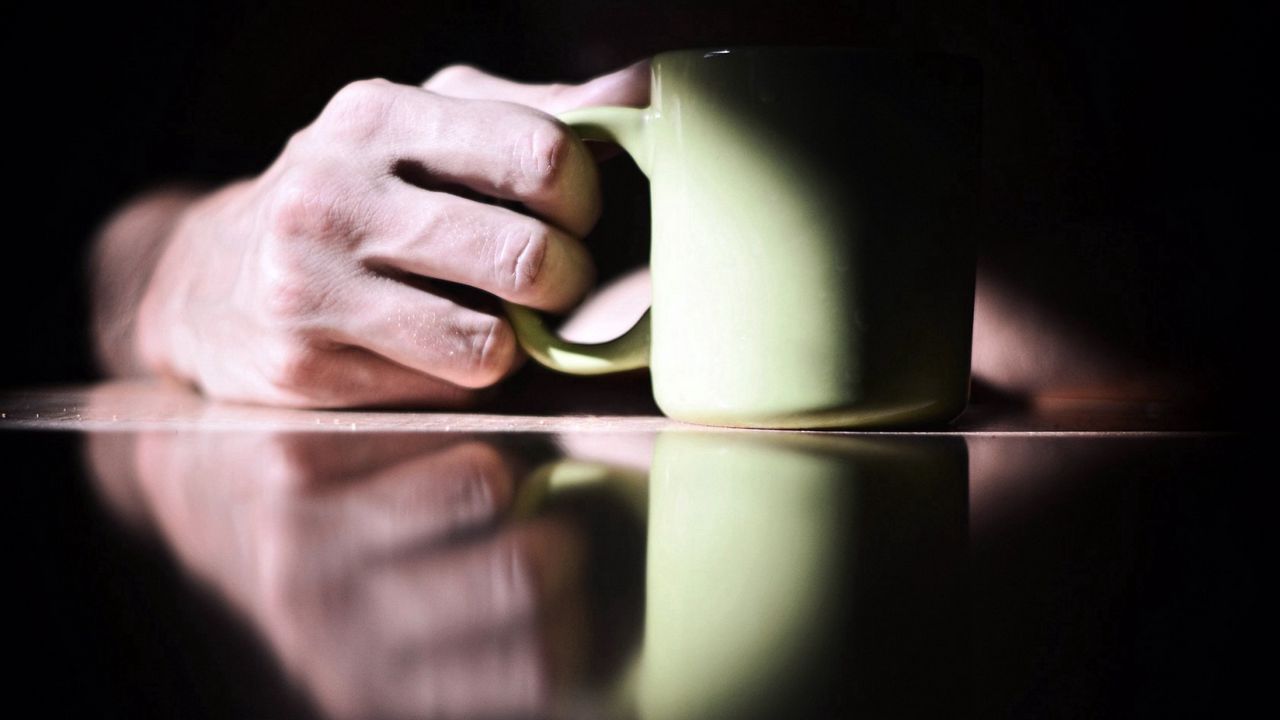 Wallpaper table, hand, cup, surface, reflection