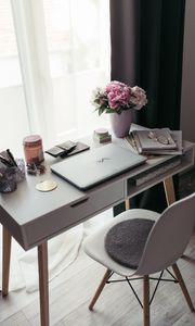 Preview wallpaper table, laptop, flowers, vase, chair, interior, decor