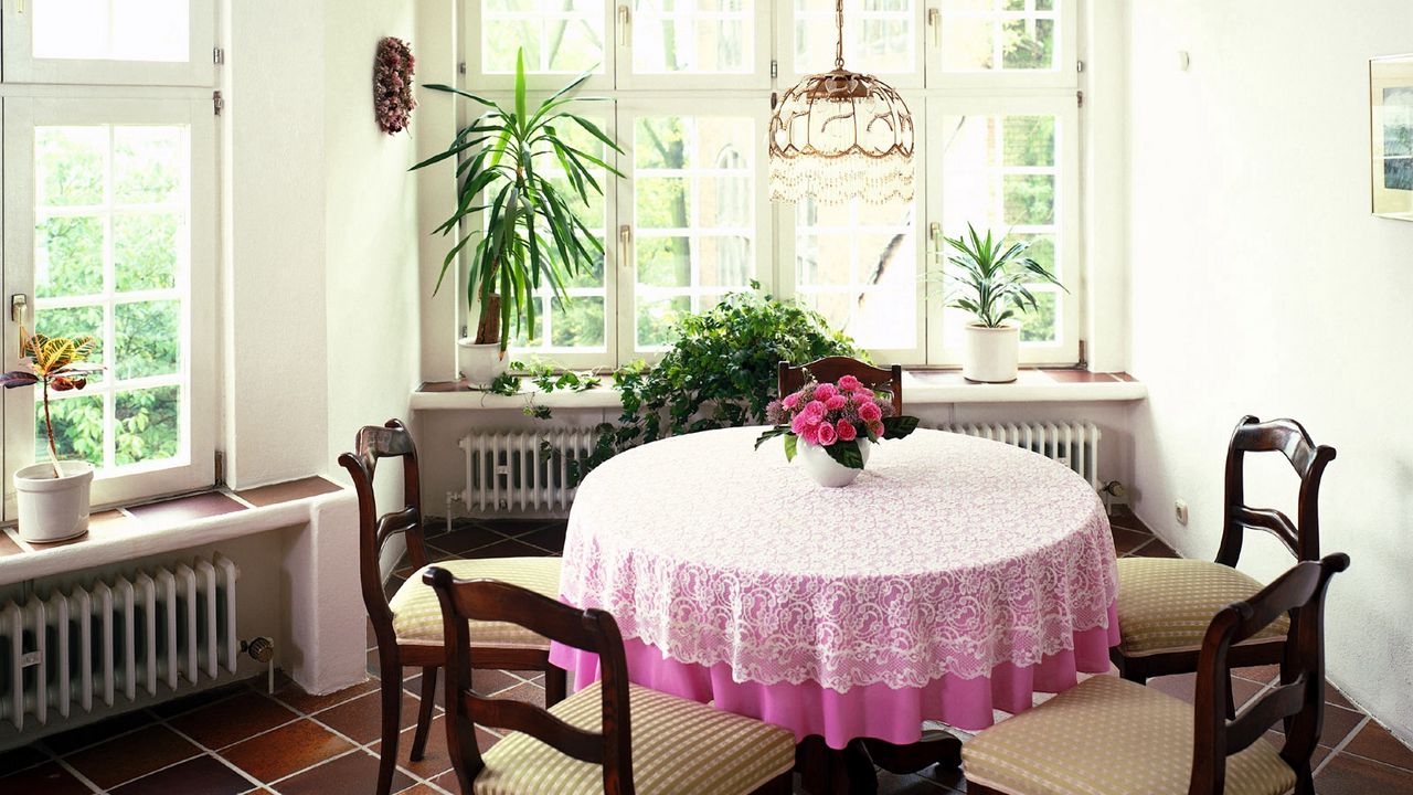 Wallpaper table, plants, windows, style