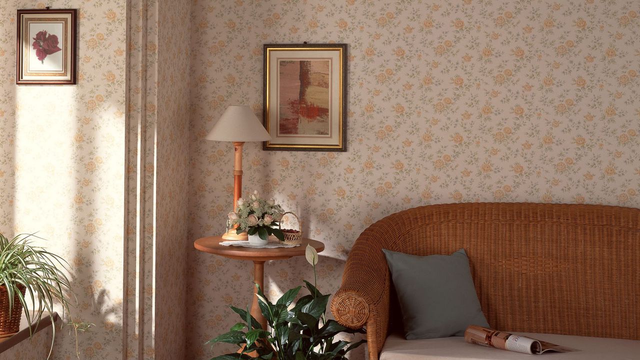 Wallpaper table, sofa, lamp, painting, wall