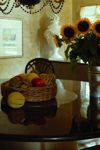 Preview wallpaper table, still life, fruit, imitation, flowers, bouquets, sunflowers