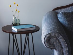 Preview wallpaper table, vase, flower, book