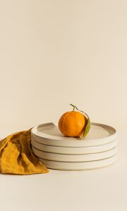 Preview wallpaper tangerine, fruit, leaf, plate, still life