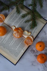 Preview wallpaper tangerines, book, fruit, citrus, orange