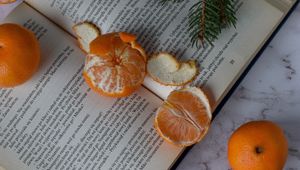 Preview wallpaper tangerines, book, fruit, citrus, orange