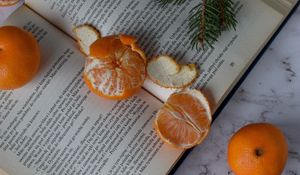 Preview wallpaper tangerines, book, fruit, citrus, orange