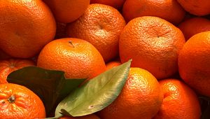 Preview wallpaper tangerines, citrus, fruits, leaves, orange