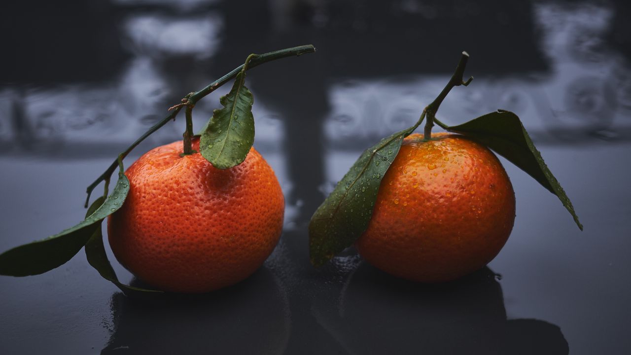 Wallpaper tangerines, drops, fruit, citrus