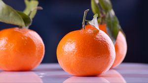 Preview wallpaper tangerines, fruit, branch, reflection