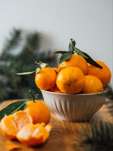 Preview wallpaper tangerines, fruit, citrus, bowl, orange