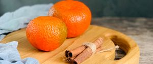 Preview wallpaper tangerines, fruits, cinnamon, board, still life