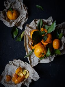 Preview wallpaper tangerines, fruits, citrus, wedges, zest