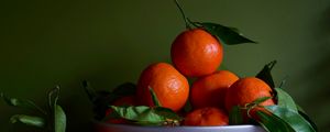 Preview wallpaper tangerines, fruits, leaves, orange